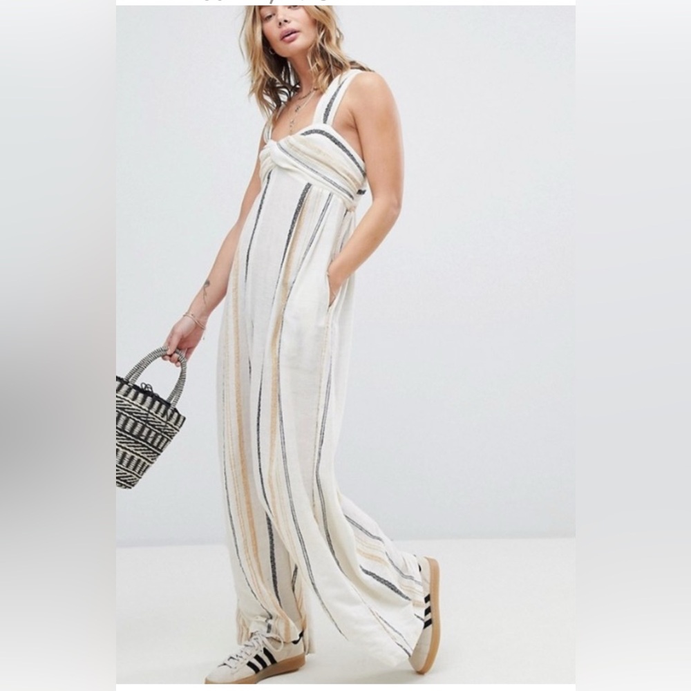 Free People Breezin Through Striped Jumpsuit